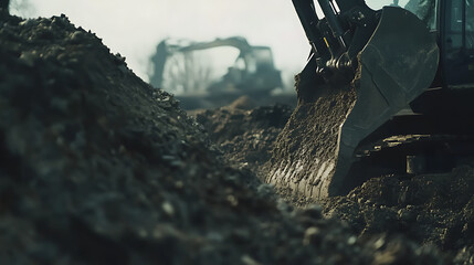 Heavy machinery operator moving dirt on a construction site. Power and efficiency