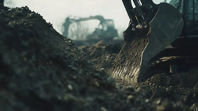 Heavy machinery operator moving dirt on a construction site. Power and efficiency