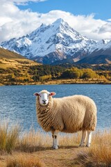 Fototapeta premium Sheep grazing on the grassland