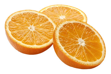 Juicy orange slices, bursting with sunshine and vitamin C, a vibrant still life of summer's sweetness against a bright white background.