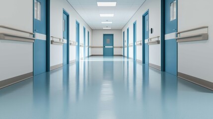 Fototapeta premium A clean and modern hospital corridor view.