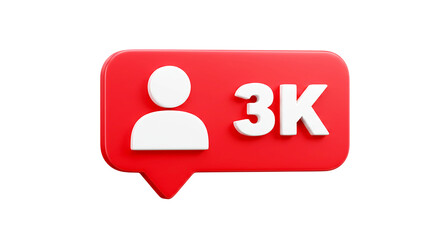 Fototapeta premium A red notification icon with a white user icon and the text three k on a black background image