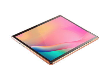 A sleek tablet showcasing vibrant colors in a minimalist setting with creative potential isolated on transparent background