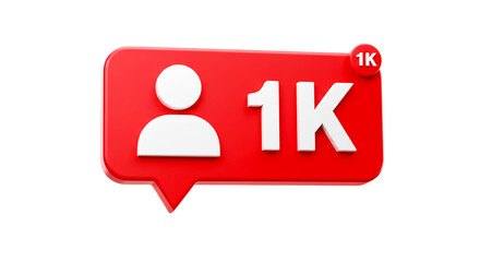 Fototapeta premium A red notification icon showing a person icon and the text 1k indicating one thousand followers