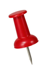 High-Quality Close-Up Image of a Bright Red Push Pin on a Black Background, Ideal for Office or School Supply Illustrations