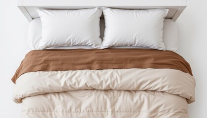 Cozy bedroom setup with stylish bedding modern home interior design minimalist aerial view comfort concept