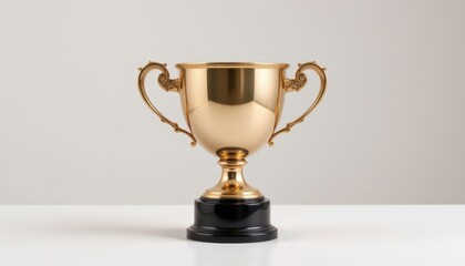 Fototapeta premium Celebration of achievement gold trophy on display studio setting focused shot success concept