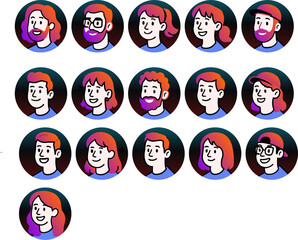 set of avatar group cartoon user profile image collection for UI mobile Male and female faces. Men and women portraits. Group of people person gradient style illustrations vector