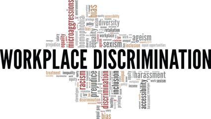 Workplace Discrimination word cloud conceptual design isolated on white background.