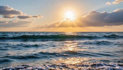 Obraz premium Sunset over ocean waves coastal view nature photography tranquil environment scenic perspective