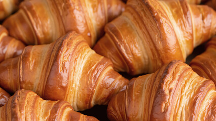 Closeup of freshly baked golden croissants.