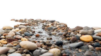Natural Stream Flow Over Stones and Pebbles Transparent Background