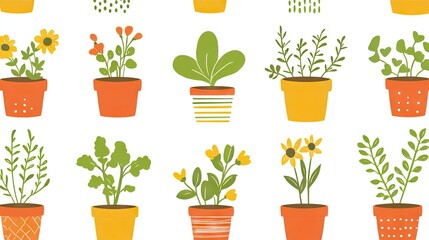 Obraz premium Vibrant potted plants in various colors and styles.