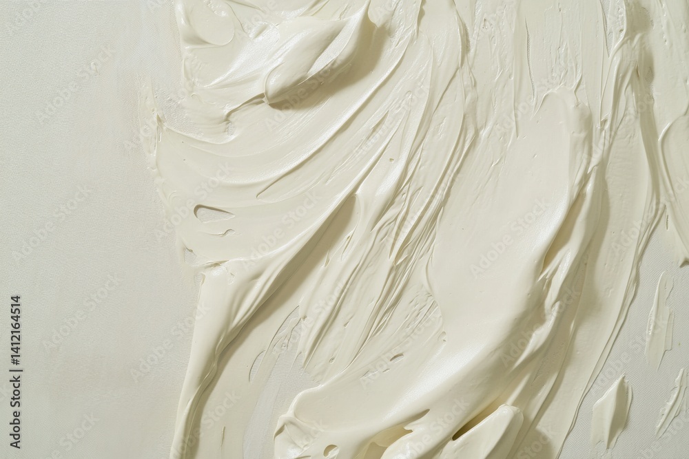 Leinwandbilder Abstract painting with thick white paint strokes creating dynamic texture and visual interest. Elegant, minimalistic design. Creamy white.