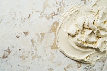 Creamy texture on a textured background creates a minimalist and appealing visual with smooth and rough elements contrasting for visual interest.