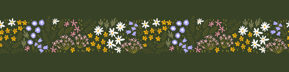 Cute hand drawn floral seamless pattern with colorful flowers, beautiful background, great for spring designs, banner, textiles, wallpapers - vector design