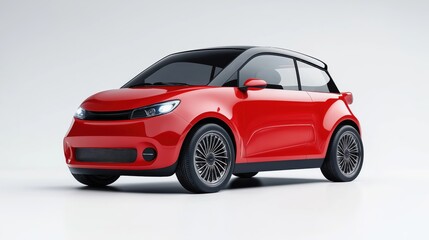 Fototapeta premium A compact brigth red electric car mockup with a modern and clean design, viewed at a front-side angle.