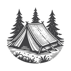 Obraz premium Simple Tents Outdoor Vector Design – Vintage Logo & Retro Illustration
