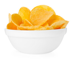 Tasty chips in bowl isolated on white