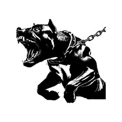 Fierce black dog on a chain, showcasing aggression and power