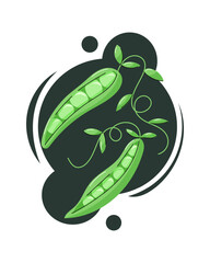 Cartoon vector illustration of vibrant peas with green tops on a dark abstract background. Bright, playful, and perfect for food or farm-themed designs.