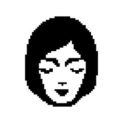 Pixelated portrait of a serene woman with closed eyes and dark hair