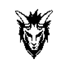 Obraz premium Pixel art depicting a stylized goat's head with sharp features and horns