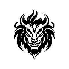 Fototapeta premium Stylized black lion head illustration featuring intricate line work and dynamic swirls
