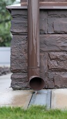 Rain water draining from gutter downpipe into drainage system