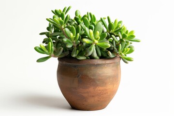 Lively green succulent plant thriving in a rustic terracotta pot on a bright background isolated on transparent background