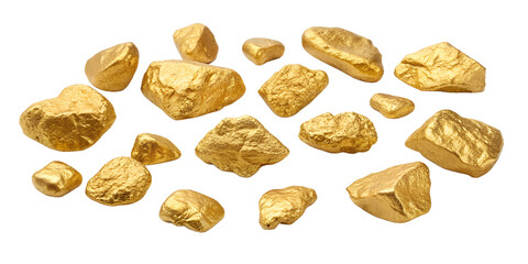 Various gold nuggets isolated on transparent background