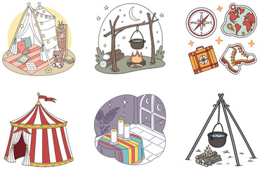 Camping Bundle. Giraffe Safari Adventure Collection Illustrations