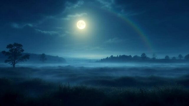 A bright full moon illuminating a dark forest or field, symbolizing reflection, time cycles, and emotional depth. Suitable for night-themed campaigns, folklore visuals, or spiritual content.