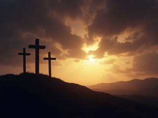Silhouette of a cross under the sunset