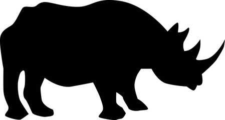 Black silhouette of a rhinoceros, great for wildlife concepts, safari logos, and nature-themed designs. Vector EPS with bold and solid shape