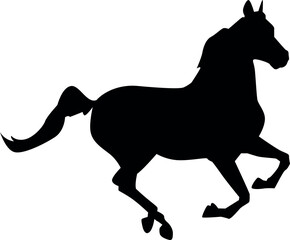 Elegant black silhouette of a horse, ideal for equine-themed designs, logos, and illustrations. Vector EPS file with clean and detailed outlines