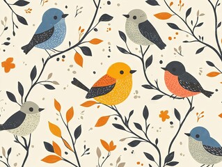 seamless pattern with birds, set of birds on a white background 