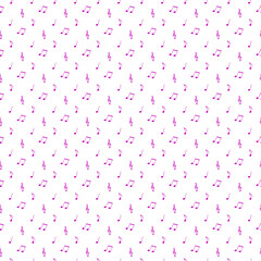 Seamless Pattern of purple pink musical notes on transparent backdrop, PNG file
