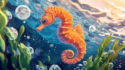 animated seahorse cartoon with beautiful colors