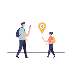 Couple path finding, navigating together with smartphones on the street  