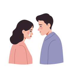 Fototapeta premium Tears after an argument, couple expressing emotions, facing each other, against a plain background 