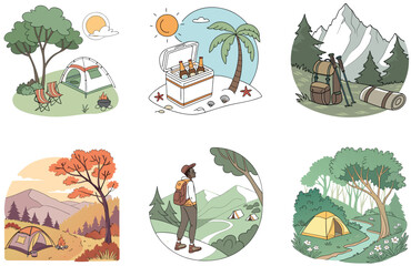 Camping Bundle. AI-Generated Circus Tent Collection Illustrations