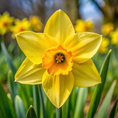 Obraz premium Yellow daffodils bloom in spring, their petals a vibrant floral color against nature's green
