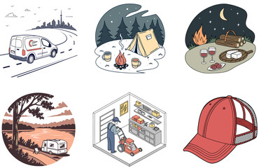Camping Bundle. Outdoor Patio Poolside Collection Illustrations