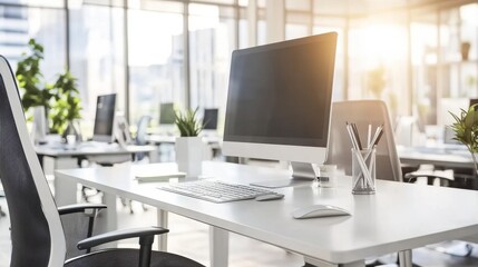 Fototapeta premium Bright and Modern Office Space with Computer and Stylish Decor