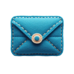 Adorable 3D plush blue letter envelope toy with soft fabric, smooth texture, and classic envelope shape, isolated on white background.