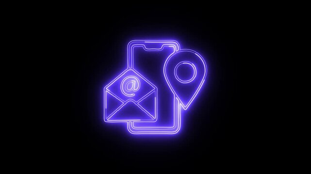 Glowing neon Location email icon isolated on black background. HD Video motion graphic animation