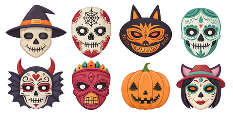Fototapeta premium various halloween masks isolated on transparent background