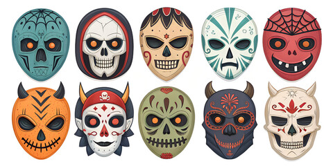 various halloween masks isolated on transparent background