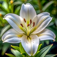 White lily flower, a white tiger lily, showcases its floral beauty with delicate white petals